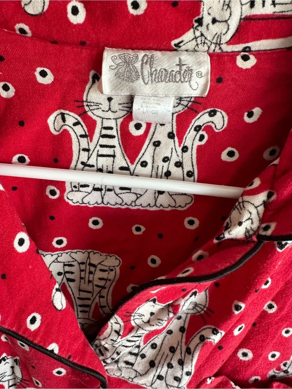 PJ Salvage Red Flannel Cat Pajama Button Front Long Sleeve Sleep Shirt